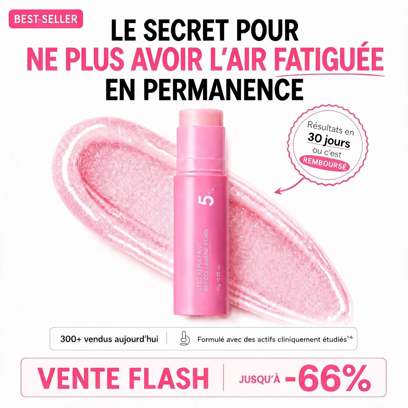 Le visuel principal du Stick Repulpant Bio-Collagène PDRN de Bioalen, vendu 29,90 € et 34,90 € sous deux fiches distinctes. Relevé du 10 septembre 2026.